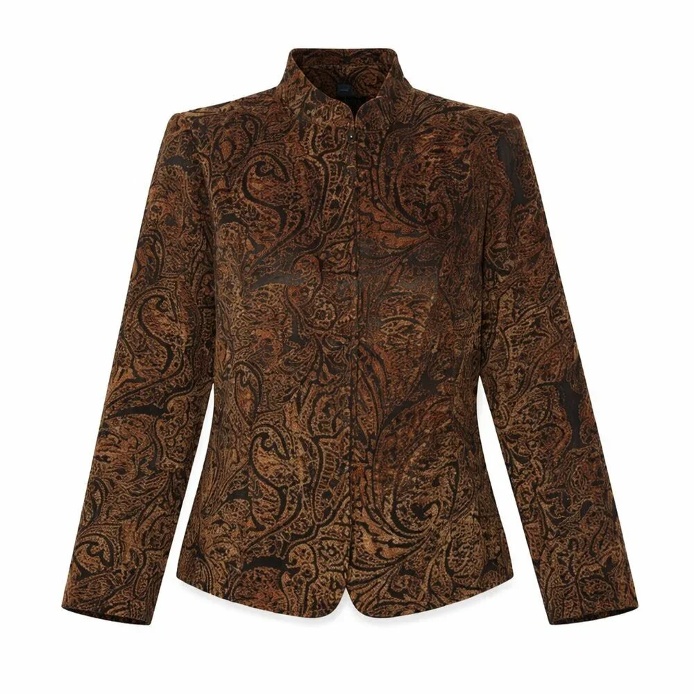 Susan Graver Style Brown & Black Paisley Zip Jacket – Size Medium | Boho  Chic